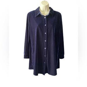 Soft Surroundings Navy Blue Velvet Boyfriend Tunic Shirt Size M Lagenlook